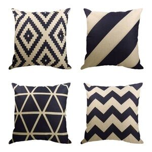 New Set of 4 Modern Geometric Pillow Covers – 18x18 Cotton Linen